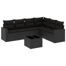 vidaXL 7 részes fekete polyrattan kerti ülőgarnitúra párnával (3219005) kerti bútor