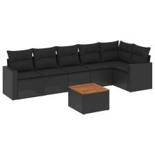 vidaXL 7 részes fekete polyrattan kerti ülőgarnitúra párnával (3224130) kerti bútor