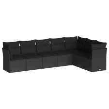 vidaXL 7 részes fekete polyrattan kerti ülőgarnitúra párnával (3249574) kerti bútor