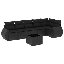 vidaXL 7 részes fekete polyrattan kerti ülőgarnitúra párnával (3253732) kerti bútor