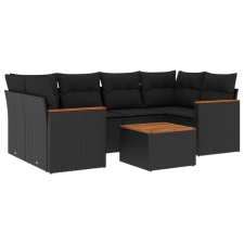 vidaXL 7 részes fekete polyrattan kerti ülőgarnitúra párnával (3258198) kerti bútor