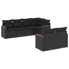 vidaXL 7 részes fekete polyrattan kerti ülőgarnitúra párnával (3258541) kerti bútor