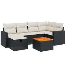 vidaXL 7 részes fekete polyrattan kerti ülőgarnitúra párnával (3264836) kerti bútor