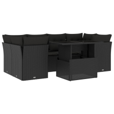 vidaXL 7 részes fekete polyrattan kerti ülőgarnitúra párnával (3266375) kerti bútor