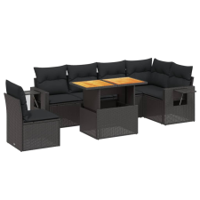 vidaXL 7 részes fekete polyrattan kerti ülőgarnitúra párnával (3271776) kerti bútor