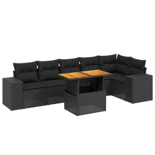 vidaXL 7 részes fekete polyrattan kerti ülőgarnitúra párnával (3272644) kerti bútor