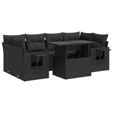 vidaXL 7 részes fekete polyrattan kerti ülőgarnitúra párnával (3326426) kerti bútor