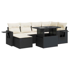 vidaXL 7 részes fekete polyrattan kerti ülőgarnitúra párnával (3326507) kerti bútor