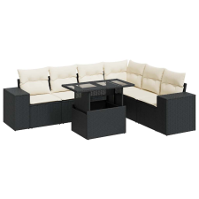 vidaXL 7 részes fekete polyrattan kerti ülőgarnitúra párnával (3326807) kerti bútor