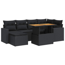 vidaXL 7 részes fekete polyrattan kerti ülőgarnitúra párnával (3327058) kerti bútor
