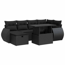 vidaXL 7 részes fekete polyrattan kerti ülőgarnitúra párnával (3327895) kerti bútor