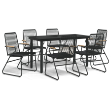 vidaXL 7 részes fekete PVC rattan kerti étkezőgarnitúra (3099212) kerti bútor