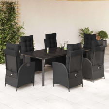 vidaXL - 7 Részes Kerti Étkezőgarnitúra - Polyrattan - Fekete kerti bútor