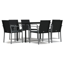 vidaXL 7-részes polyrattan és acél kerti étkezőgarnitúra párnával (3186960) kerti bútor