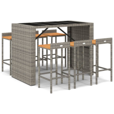 vidaXL 7-részes szürke polyrattan és tömör akácfa kerti bárszett (3187687) kerti bútor