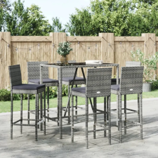 vidaXL 7 részes szürke polyrattan kerti bárszett párnákkal kerti bútor