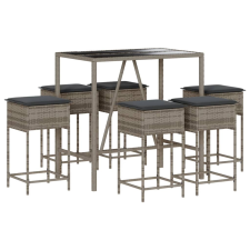 vidaXL 7 részes szürke polyrattan kerti bárszett párnákkal (3261469) kerti bútor