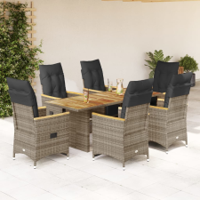vidaXL 7 részes szürke polyrattan kerti bisztrógarnitúra párnákkal kerti bútor