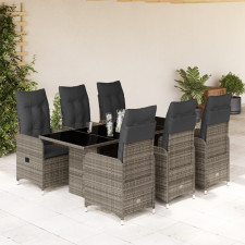 vidaXL 7 részes szürke polyrattan kerti bisztrógarnitúra párnákkal kerti bútor