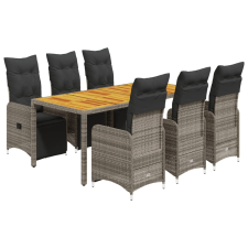 vidaXL 7 részes szürke polyrattan kerti bisztrógarnitúra párnákkal (3277161) kerti bútor