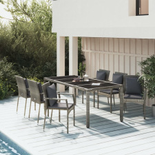 vidaXL 7 részes szürke polyrattan kerti étkezőgarnitúra párnával kerti bútor
