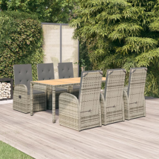 vidaXL 7 részes szürke polyrattan kerti étkezőgarnitúra párnával kerti bútor