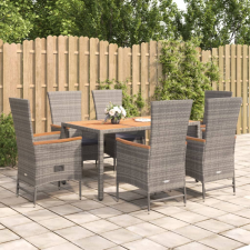 vidaXL 7 részes szürke polyrattan kerti étkezőgarnitúra párnával kerti bútor