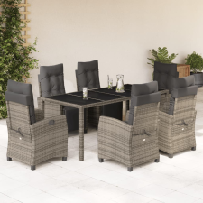 vidaXL 7 részes szürke polyrattan kerti étkezőgarnitúra párnával kerti bútor