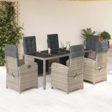 vidaXL 7 részes szürke polyrattan kerti étkezőgarnitúra párnával kerti bútor