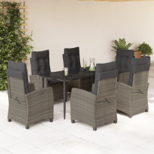 vidaXL 7 részes szürke polyrattan kerti étkezőgarnitúra párnával kerti bútor