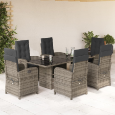 vidaXL 7 részes szürke polyrattan kerti étkezőgarnitúra párnával kerti bútor
