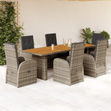 vidaXL 7 részes szürke polyrattan kerti étkezőgarnitúra párnával kerti bútor