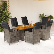 vidaXL 7 részes szürke polyrattan kerti étkezőgarnitúra párnával kerti bútor