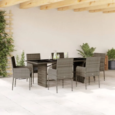 vidaXL 7 részes szürke polyrattan kerti étkezőgarnitúra párnával kerti bútor