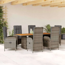 vidaXL 7 részes szürke polyrattan kerti étkezőgarnitúra párnával kerti bútor
