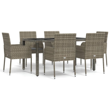 vidaXL 7 részes szürke polyrattan kerti étkezőgarnitúra párnával (3185008) kerti bútor