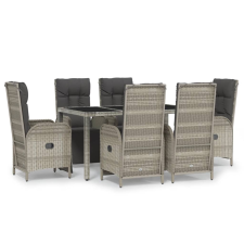 vidaXL 7 részes szürke polyrattan kerti étkezőgarnitúra párnával (3185032) kerti bútor