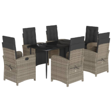 vidaXL 7 részes szürke polyrattan kerti étkezőgarnitúra párnával (3212560) kerti bútor