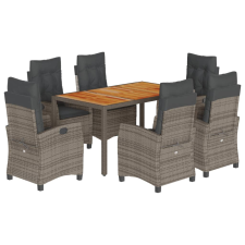 vidaXL 7 részes szürke polyrattan kerti étkezőgarnitúra párnával (3212676) kerti bútor