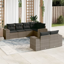 vidaXL 7 részes szürke polyrattan kerti ülőgarnitúra párnákkal kerti bútor