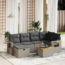 vidaXL 7 részes szürke polyrattan kerti ülőgarnitúra párnákkal kerti bútor
