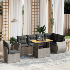 vidaXL 7 részes szürke polyrattan kerti ülőgarnitúra párnákkal kerti bútor