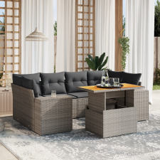vidaXL 7 részes szürke polyrattan kerti ülőgarnitúra párnákkal kerti bútor
