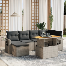 vidaXL 7 részes szürke polyrattan kerti ülőgarnitúra párnákkal kerti bútor