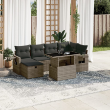 vidaXL 7 részes szürke polyrattan kerti ülőgarnitúra párnákkal kerti bútor