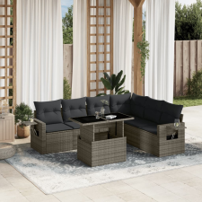 vidaXL 7 részes szürke polyrattan kerti ülőgarnitúra párnákkal kerti bútor