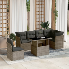 vidaXL 7 részes szürke polyrattan kerti ülőgarnitúra párnákkal kerti bútor
