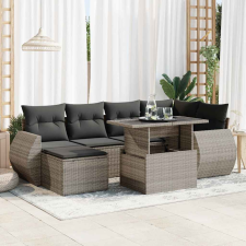 vidaXL 7 részes szürke polyrattan kerti ülőgarnitúra párnákkal kerti bútor