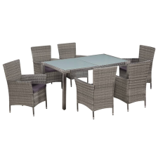 vidaXL 7-részes szürke polyrattan kültéri étkezőszett párnákkal (44071) kerti bútor