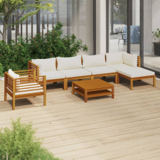 vidaXL 7 részes tömör akácfa kerti ülőgarnitúra krémszínű párnával kerti bútor